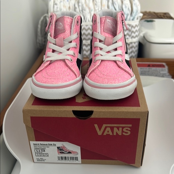 Vans Kids Pink and Black High-Top Sneakers - Picture 2 of 3